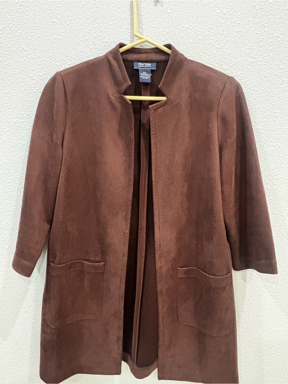New York & Company Women's Brown Open-Front Suede-Look Blazer Coat